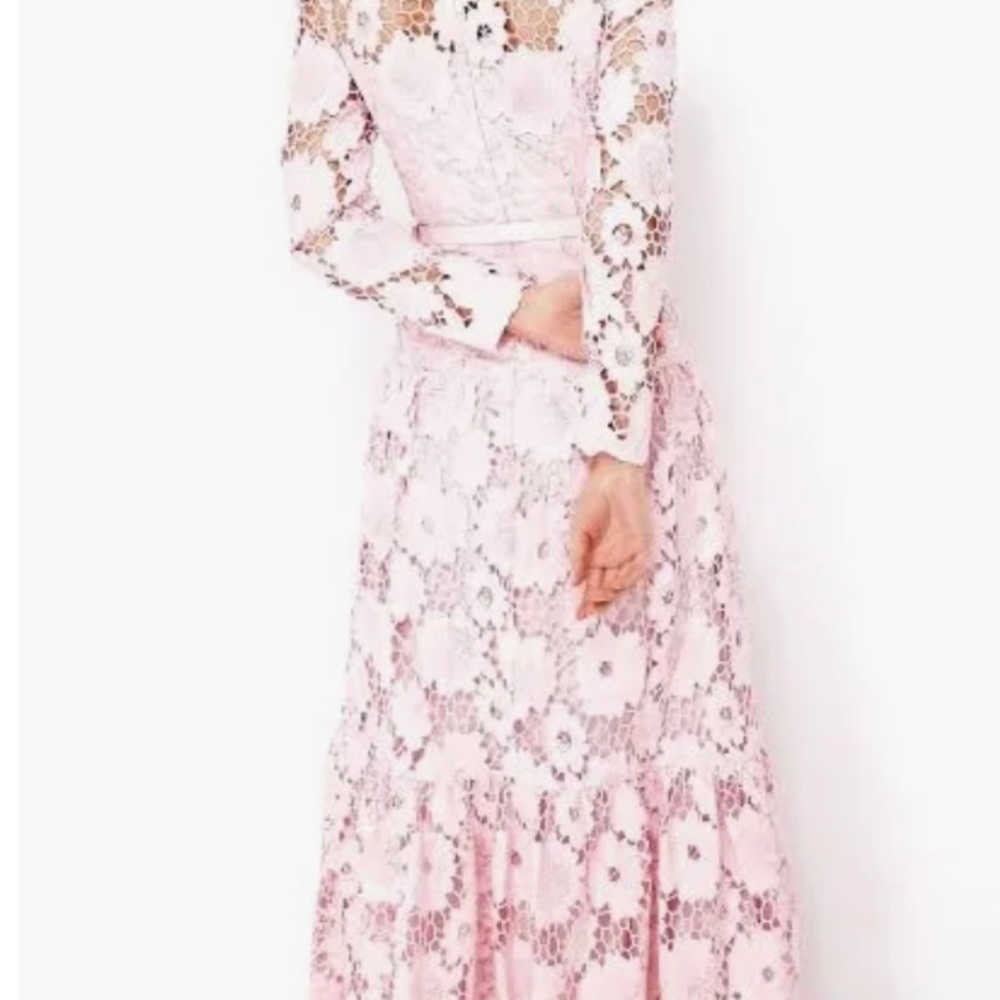 Self Portrait Pink 3D Lace Maxi Dress